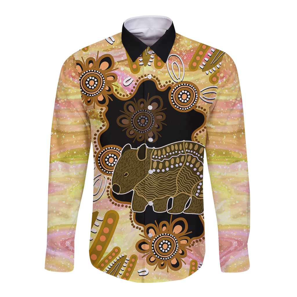 Australia Opal Wombat Long Sleeve Button Shirt Aussie Aboriginal Art