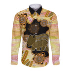 Australia Opal Wombat Long Sleeve Button Shirt Aussie Aboriginal Art