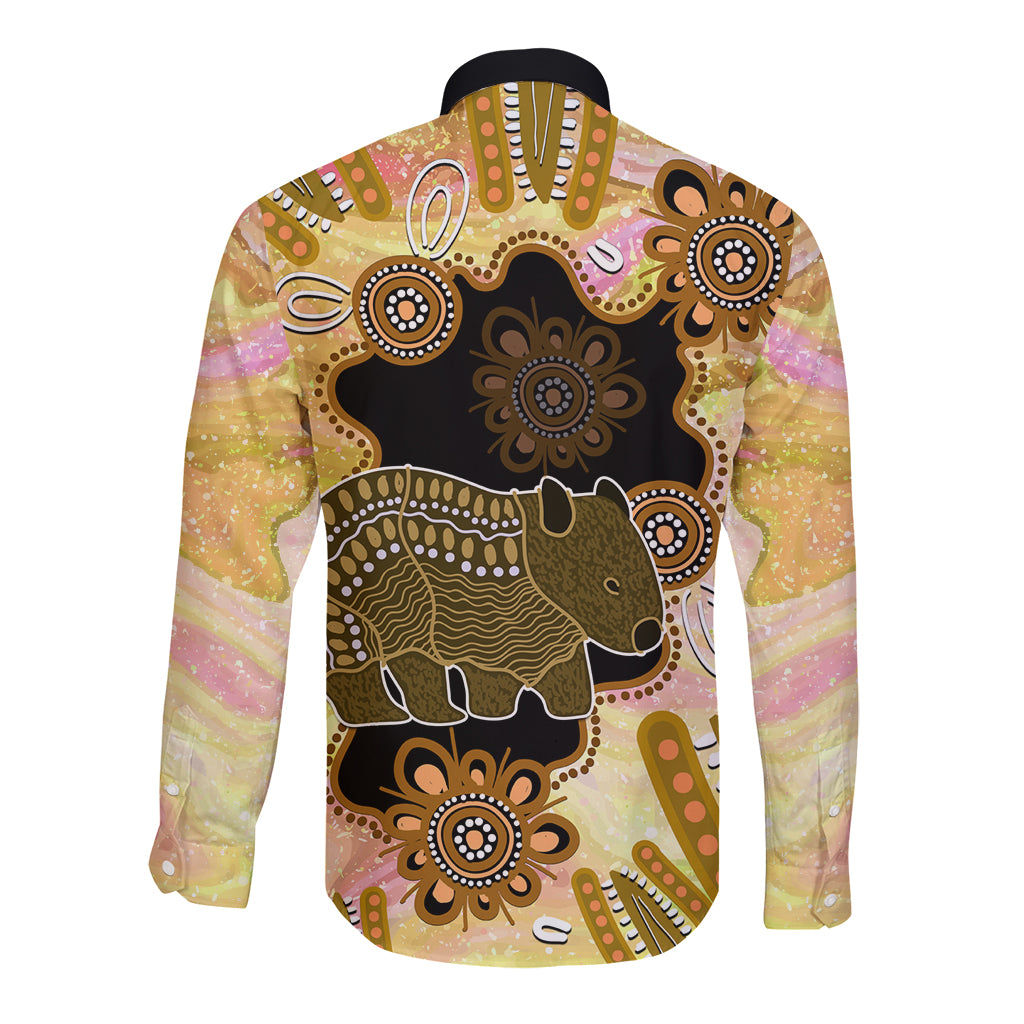 Australia Opal Wombat Long Sleeve Button Shirt Aussie Aboriginal Art