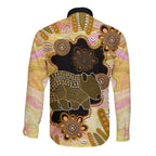 Australia Opal Wombat Long Sleeve Button Shirt Aussie Aboriginal Art