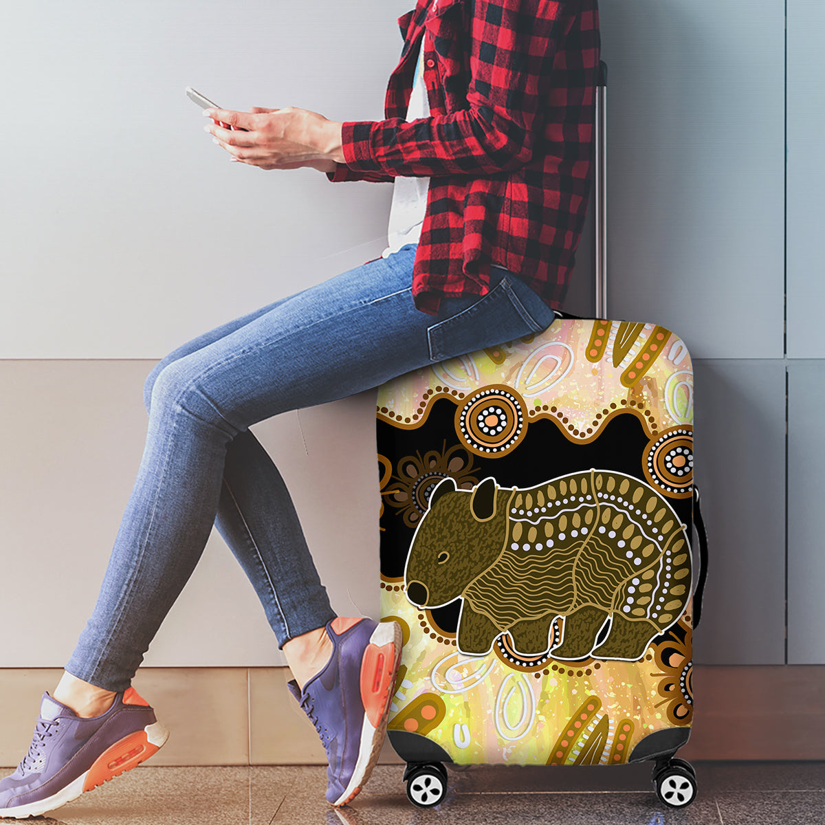 Australia Opal Wombat Luggage Cover Aussie Aboriginal Art
