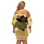 Australia Opal Wombat Off Shoulder Short Dress Aussie Aboriginal Art