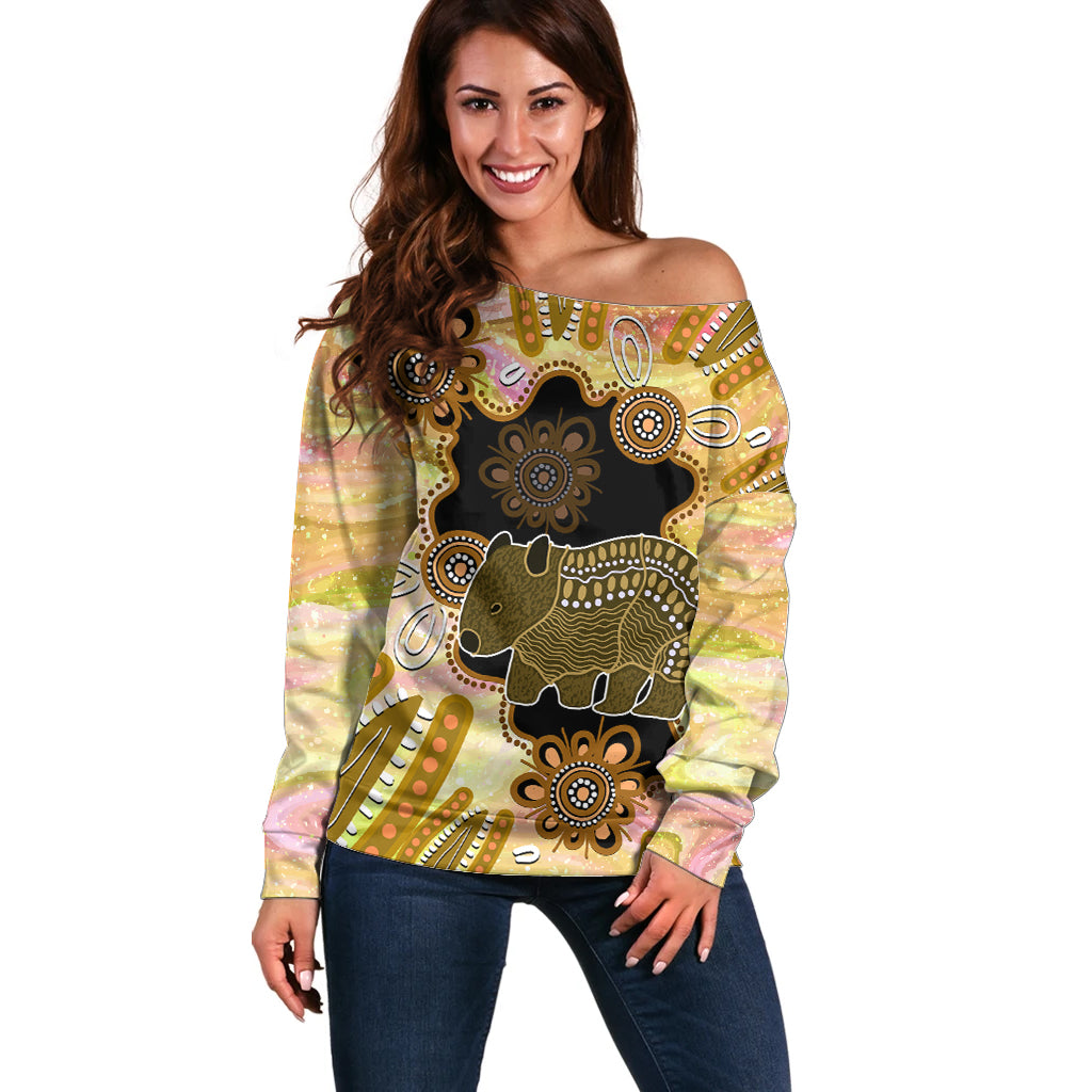 Australia Opal Wombat Off Shoulder Sweater Aussie Aboriginal Art