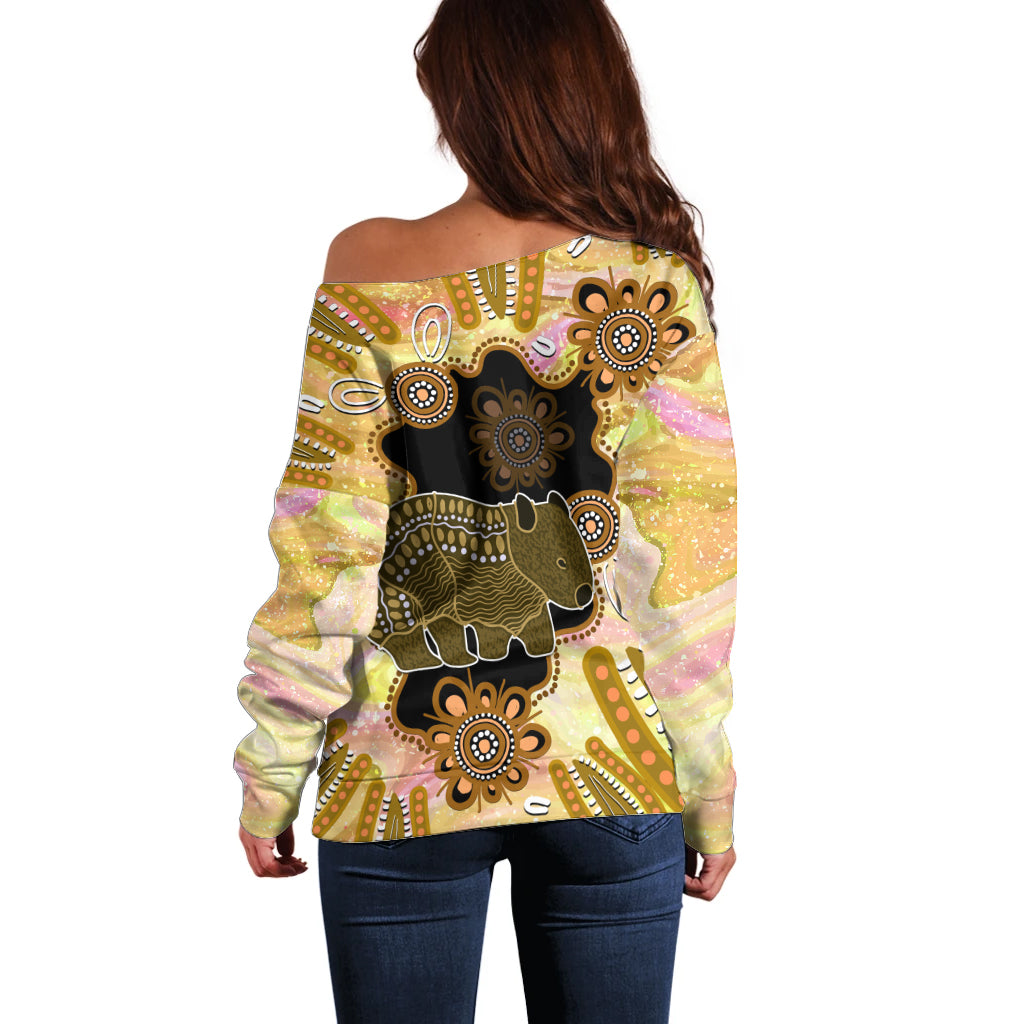 Australia Opal Wombat Off Shoulder Sweater Aussie Aboriginal Art