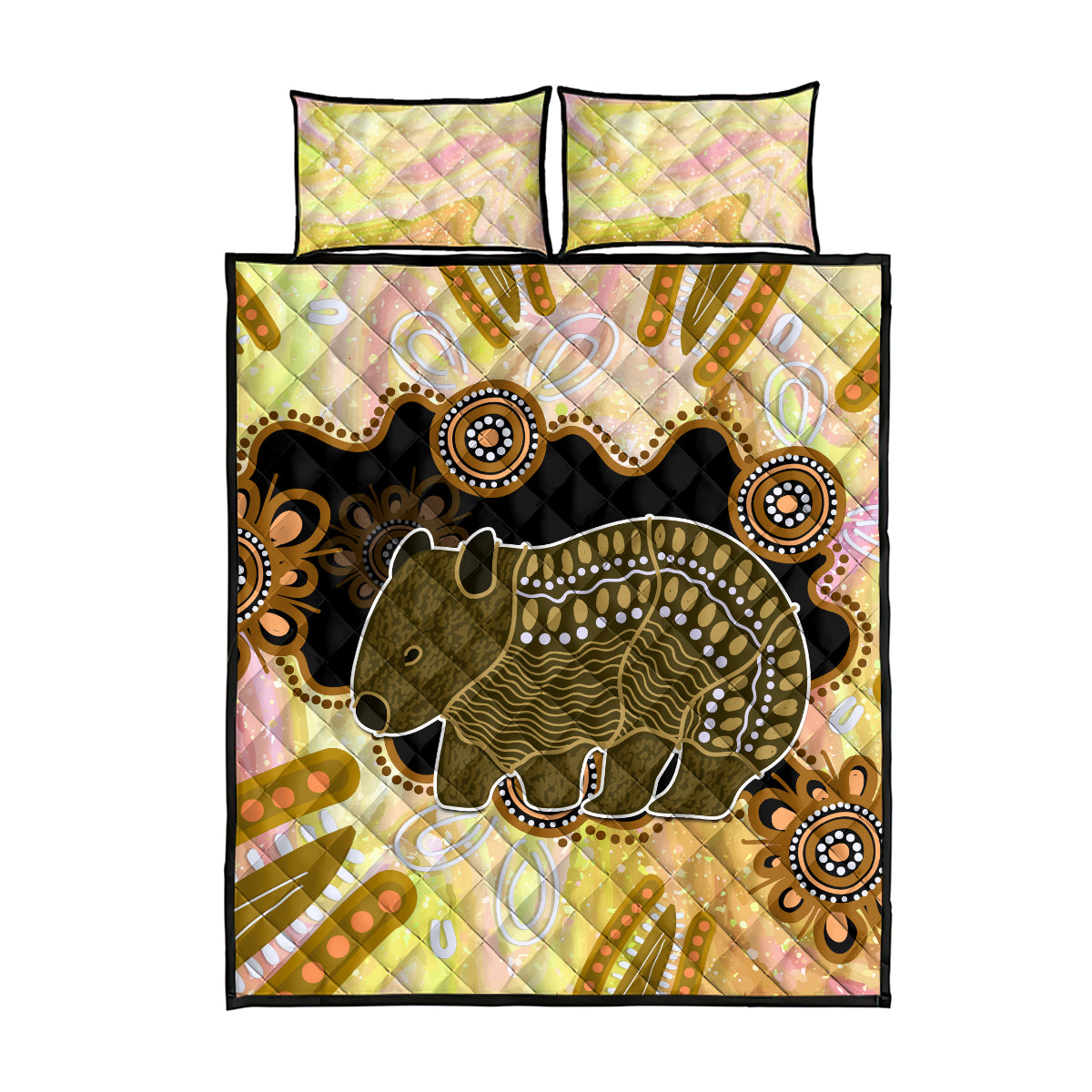 Australia Opal Wombat Quilt Bed Set Aussie Aboriginal Art