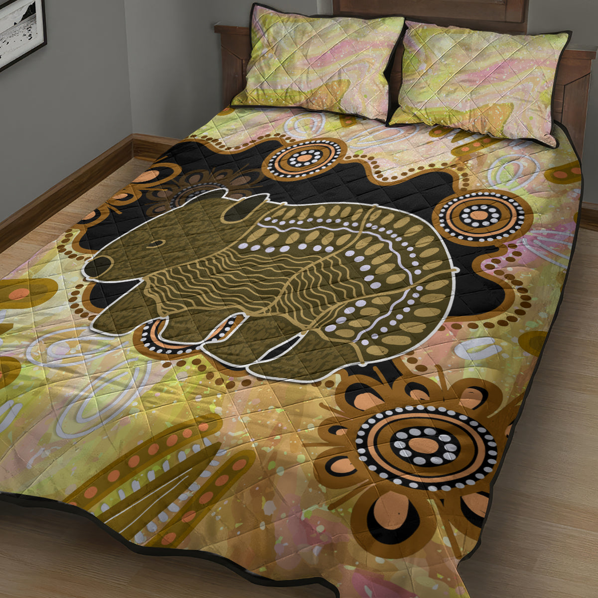 Australia Opal Wombat Quilt Bed Set Aussie Aboriginal Art