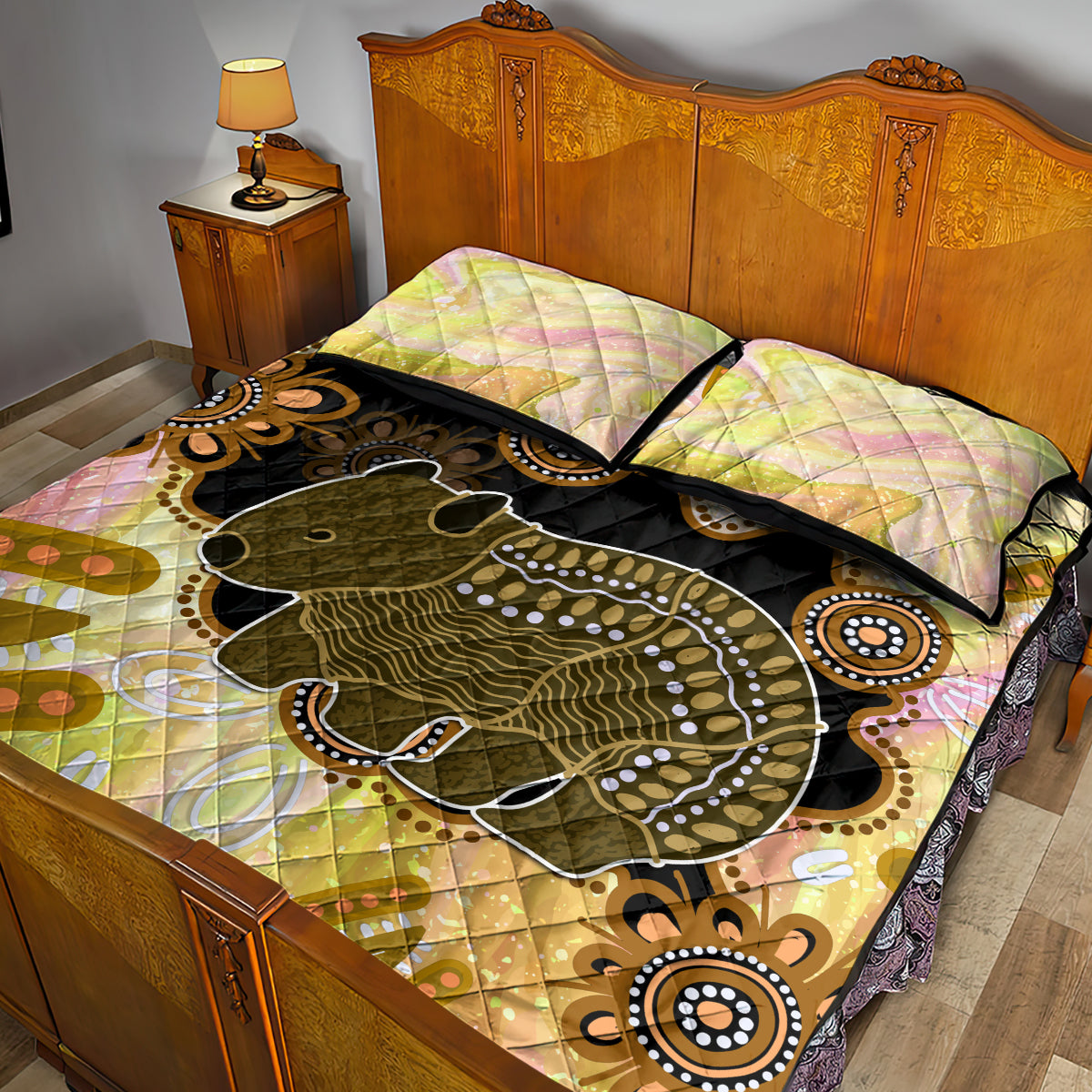 Australia Opal Wombat Quilt Bed Set Aussie Aboriginal Art