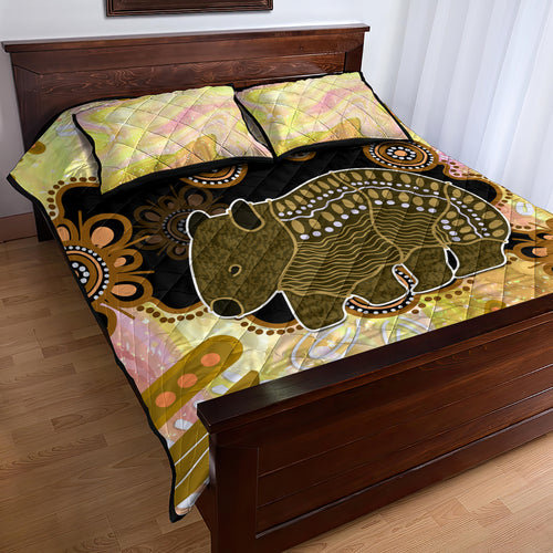 Australia Opal Wombat Quilt Bed Set Aussie Aboriginal Art