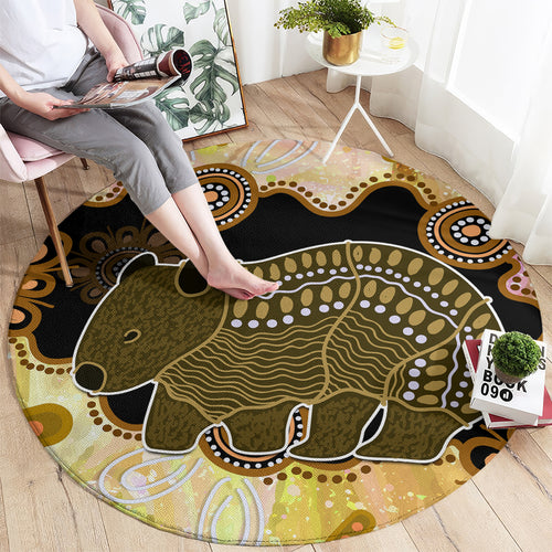 Australia Opal Wombat Round Carpet Aussie Aboriginal Art