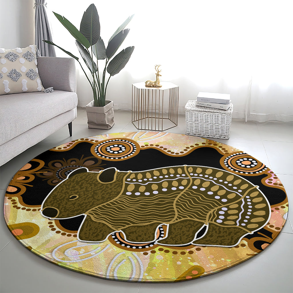 Australia Opal Wombat Round Carpet Aussie Aboriginal Art
