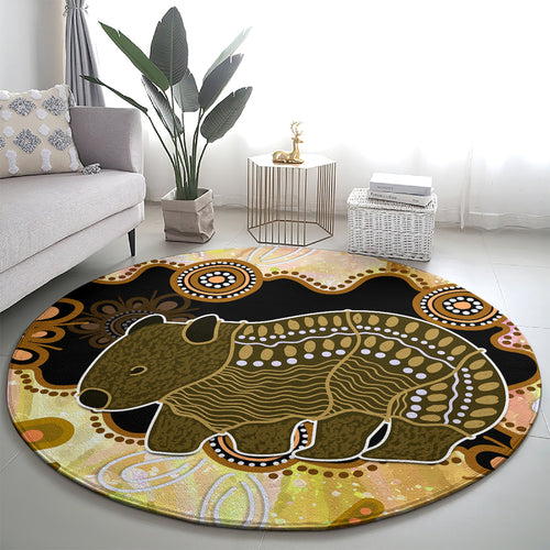 Australia Opal Wombat Round Carpet Aussie Aboriginal Art