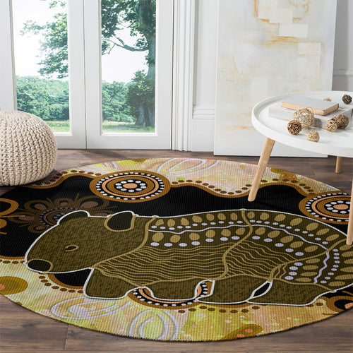 Australia Opal Wombat Round Carpet Aussie Aboriginal Art