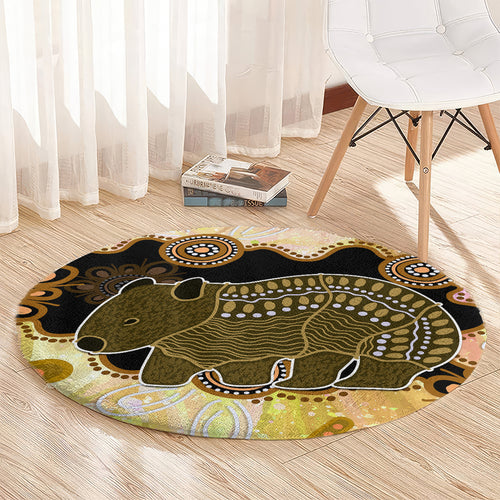 Australia Opal Wombat Round Carpet Aussie Aboriginal Art