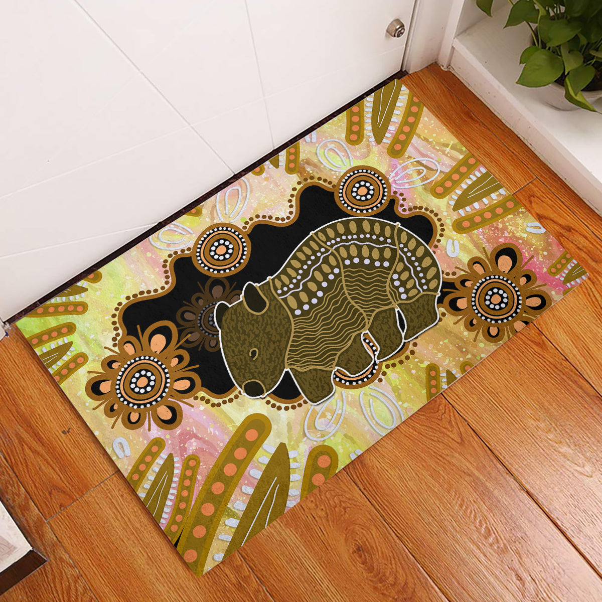 Australia Opal Wombat Rubber Doormat Aussie Aboriginal Art