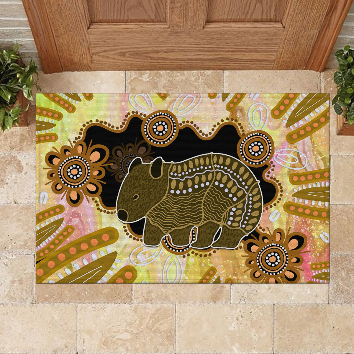 Australia Opal Wombat Rubber Doormat Aussie Aboriginal Art