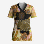 Australia Opal Wombat Scrub Top Aussie Aboriginal Art - Aussie Hoodie