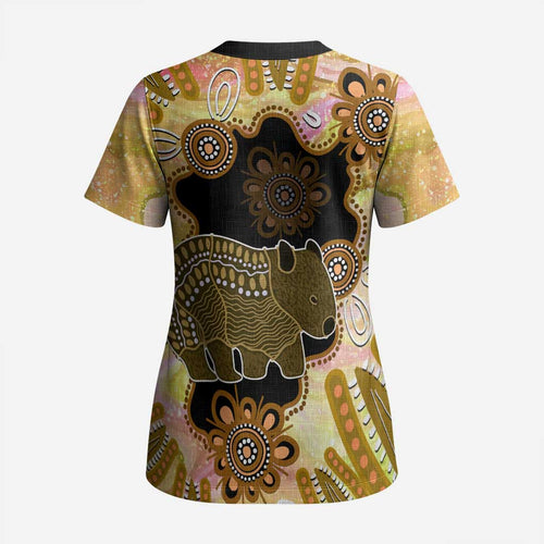 Australia Opal Wombat Scrub Top Aussie Aboriginal Art - Aussie Hoodie