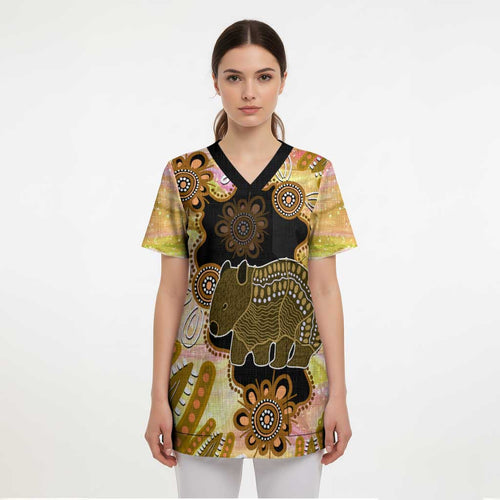 Australia Opal Wombat Scrub Top Aussie Aboriginal Art - Aussie Hoodie