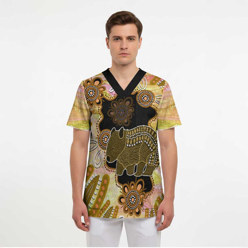 Australia Opal Wombat Scrub Top Aussie Aboriginal Art - Aussie Hoodie
