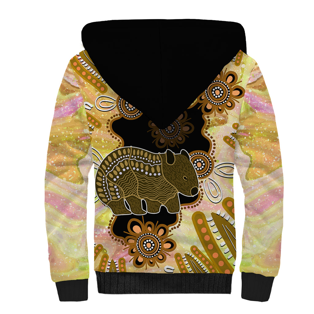 Australia Opal Wombat Sherpa Hoodie Aussie Aboriginal Art