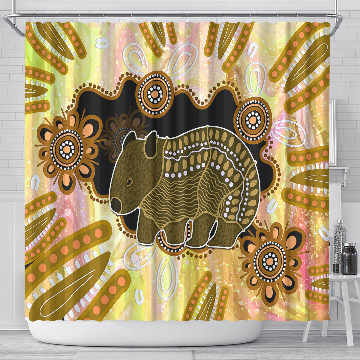 Australia Opal Wombat Shower Curtain Aussie Aboriginal Art