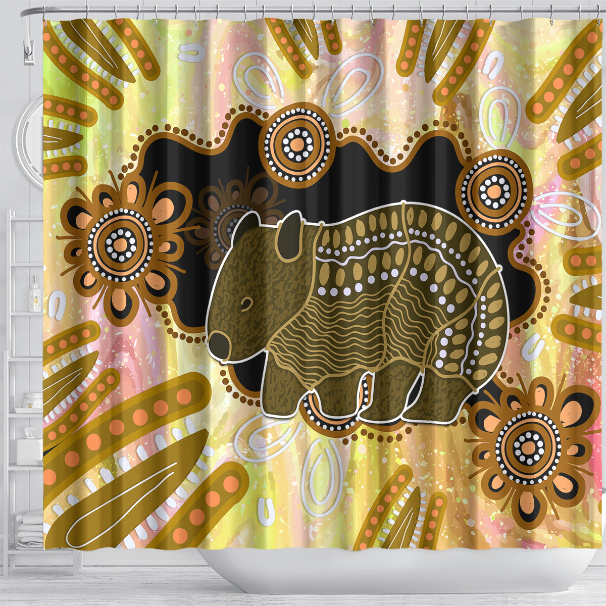 Australia Opal Wombat Shower Curtain Aussie Aboriginal Art