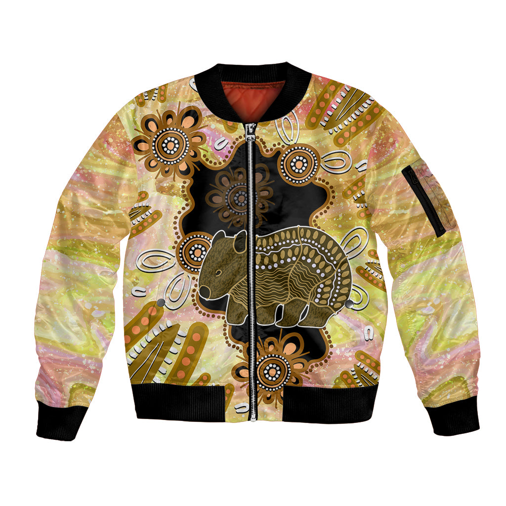 Australia Opal Wombat Sleeve Zip Bomber Jacket Aussie Aboriginal Art