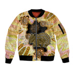 Australia Opal Wombat Sleeve Zip Bomber Jacket Aussie Aboriginal Art