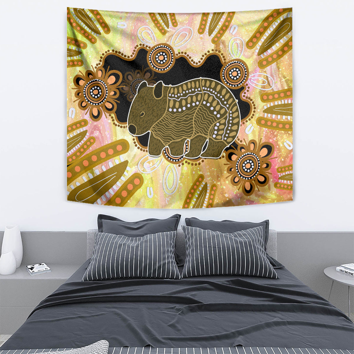 Australia Opal Wombat Tapestry Aussie Aboriginal Art