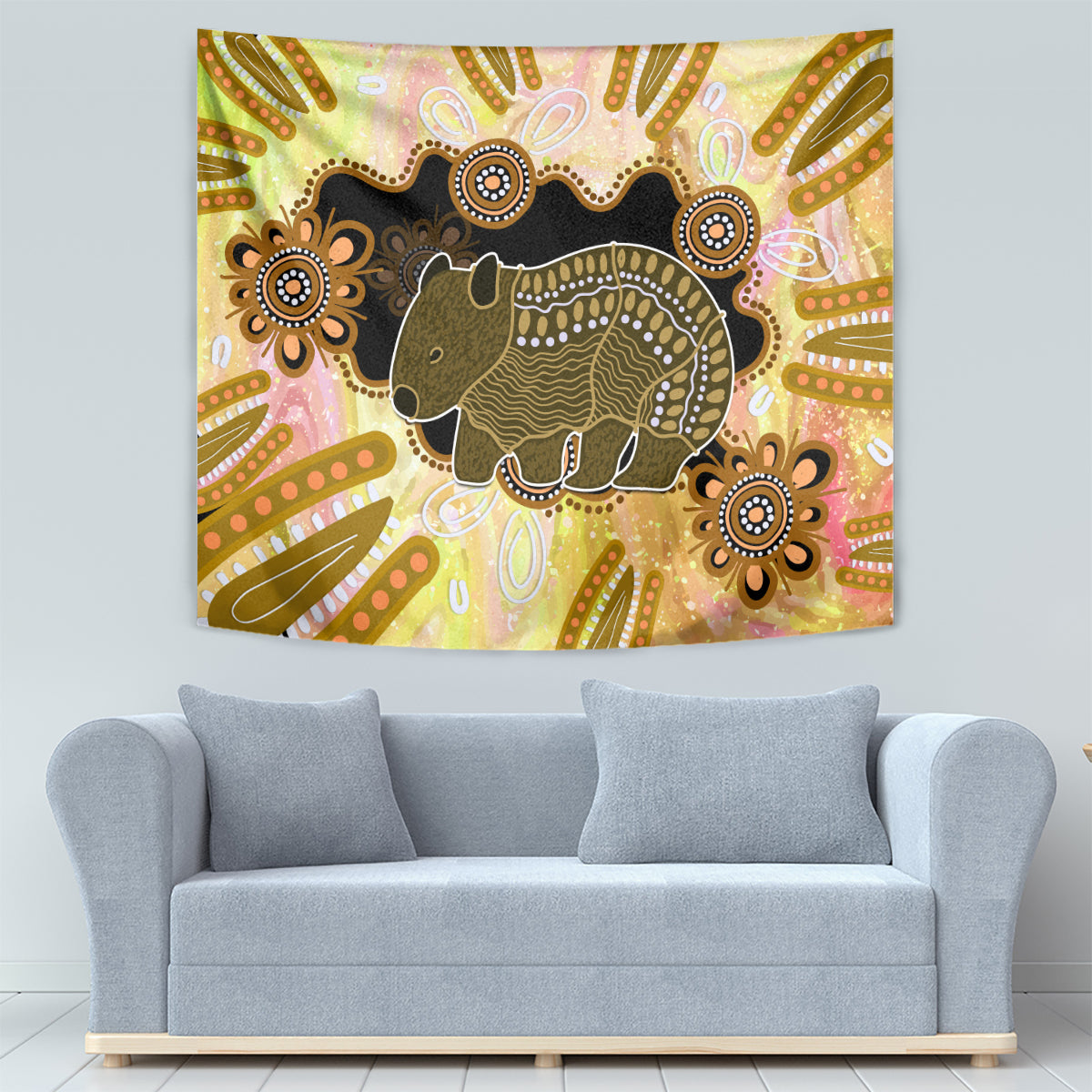 Australia Opal Wombat Tapestry Aussie Aboriginal Art