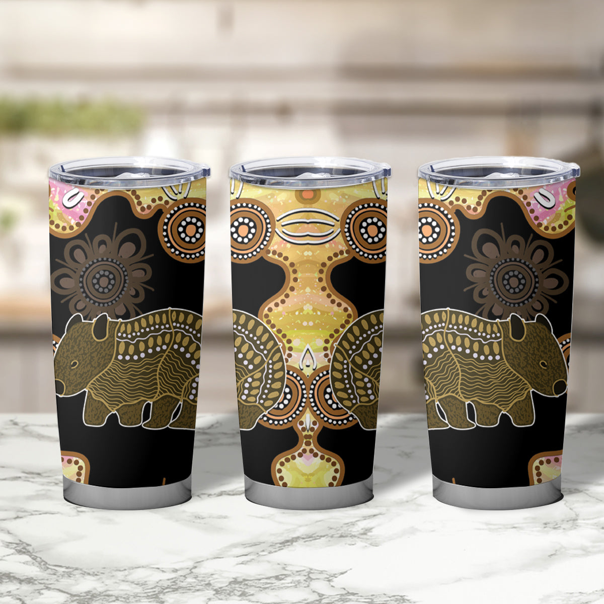 Australia Opal Wombat Tumbler Cup Aussie Aboriginal Art