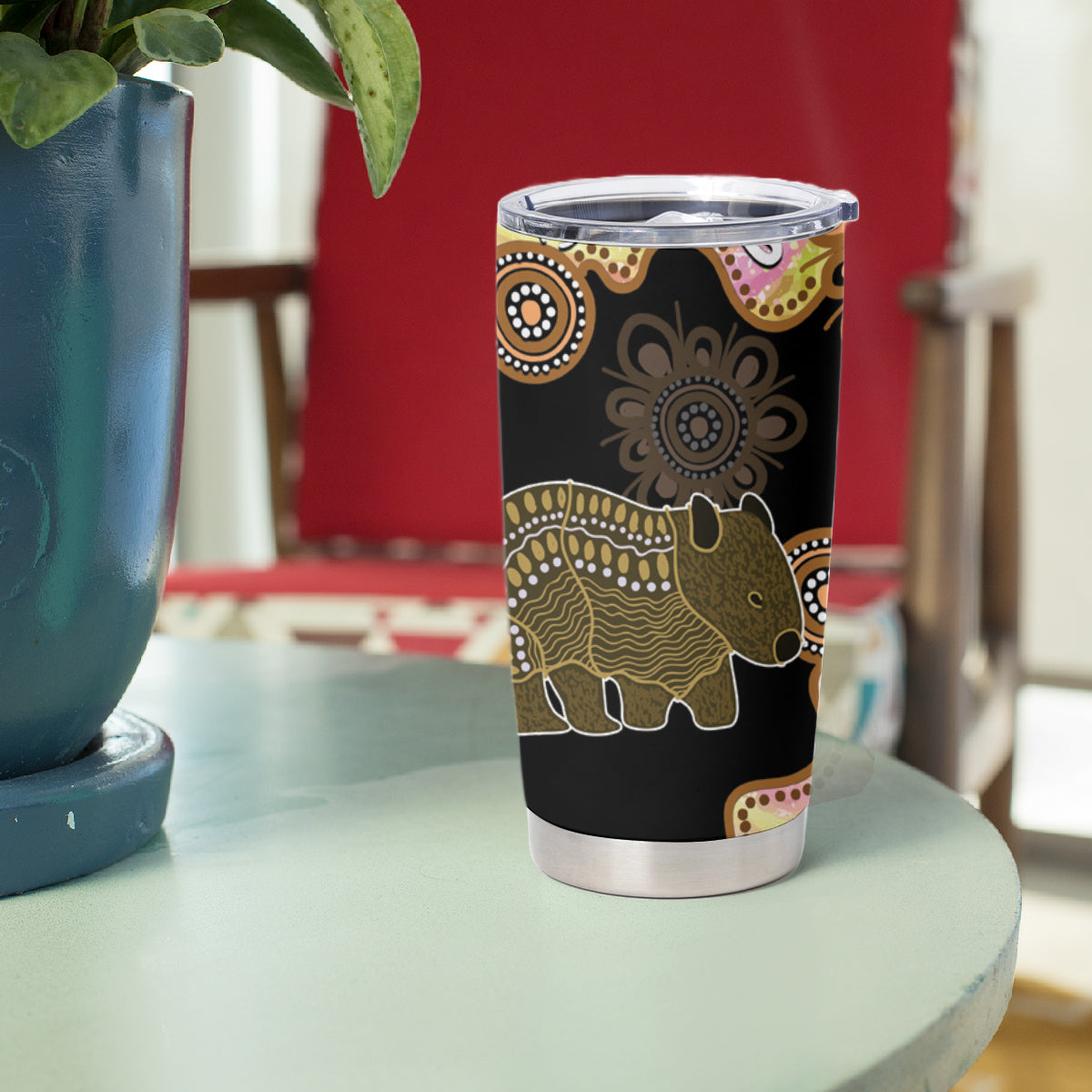 Australia Opal Wombat Tumbler Cup Aussie Aboriginal Art
