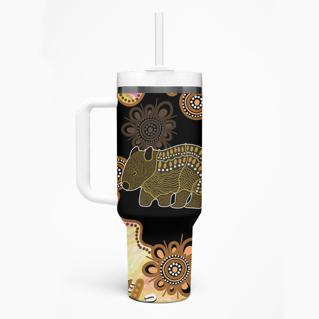 Australia Opal Wombat Tumbler With Handle Aussie Aboriginal Art