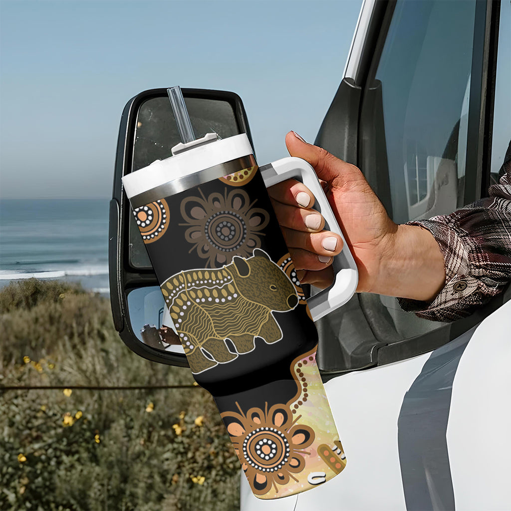 Australia Opal Wombat Tumbler With Handle Aussie Aboriginal Art