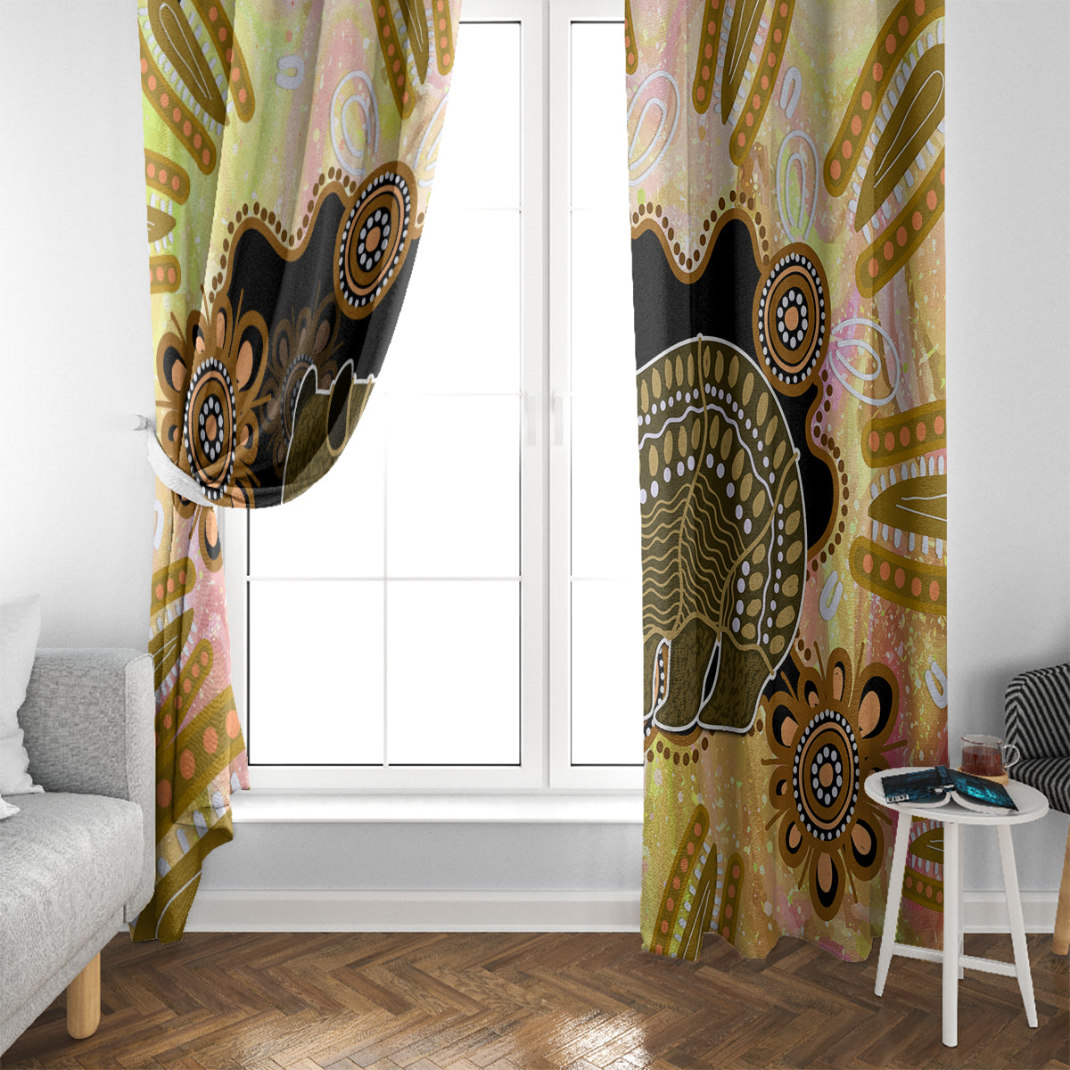 Australia Opal Wombat Window Curtain Aussie Aboriginal Art