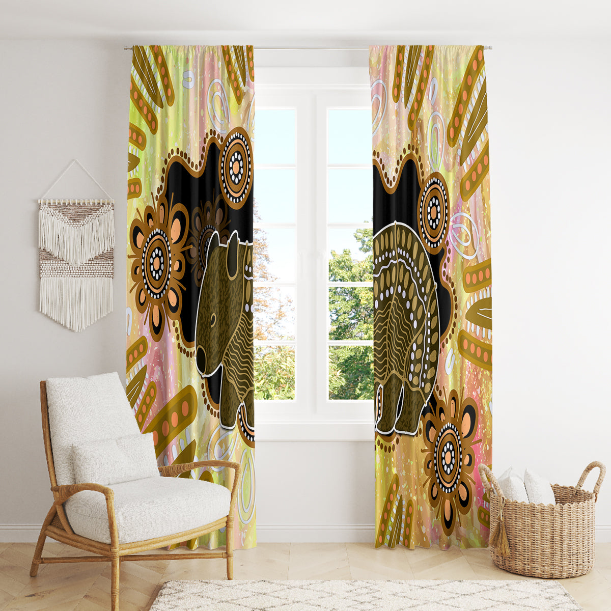 Australia Opal Wombat Window Curtain Aussie Aboriginal Art