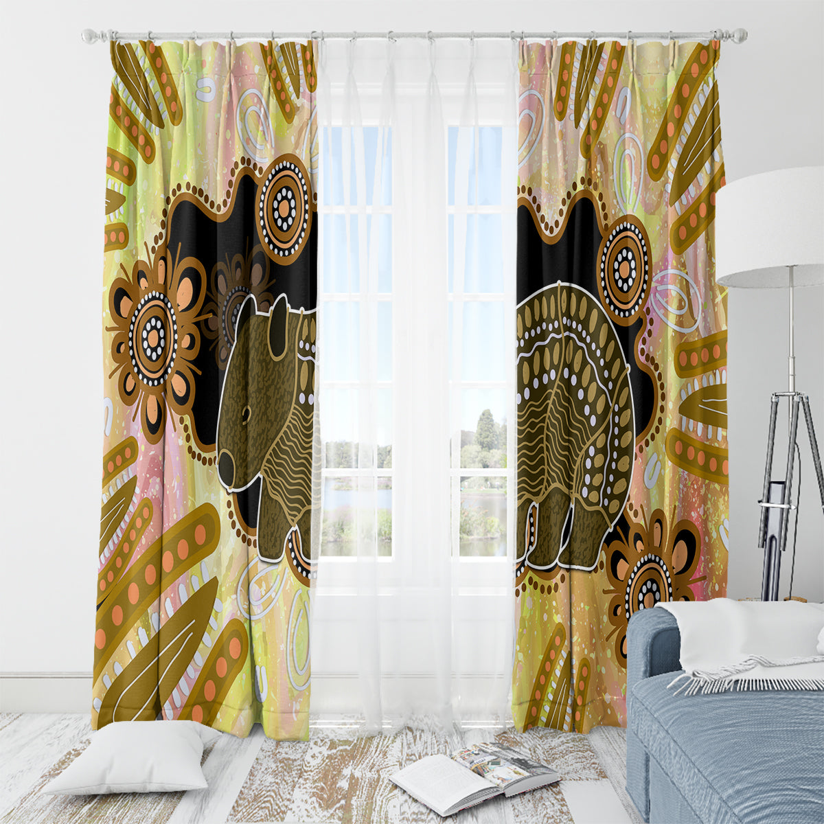 Australia Opal Wombat Window Curtain Aussie Aboriginal Art