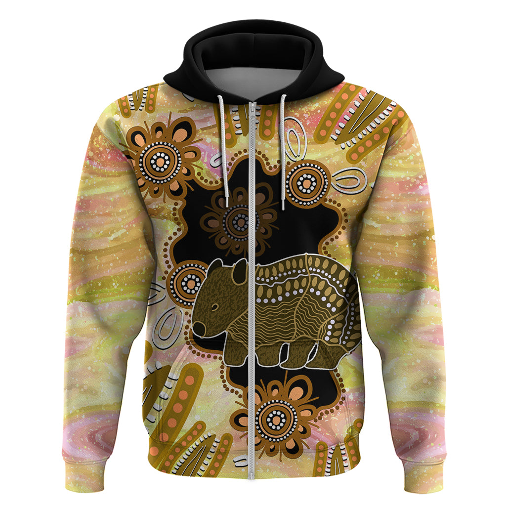 Australia Opal Wombat Zip Hoodie Aussie Aboriginal Art