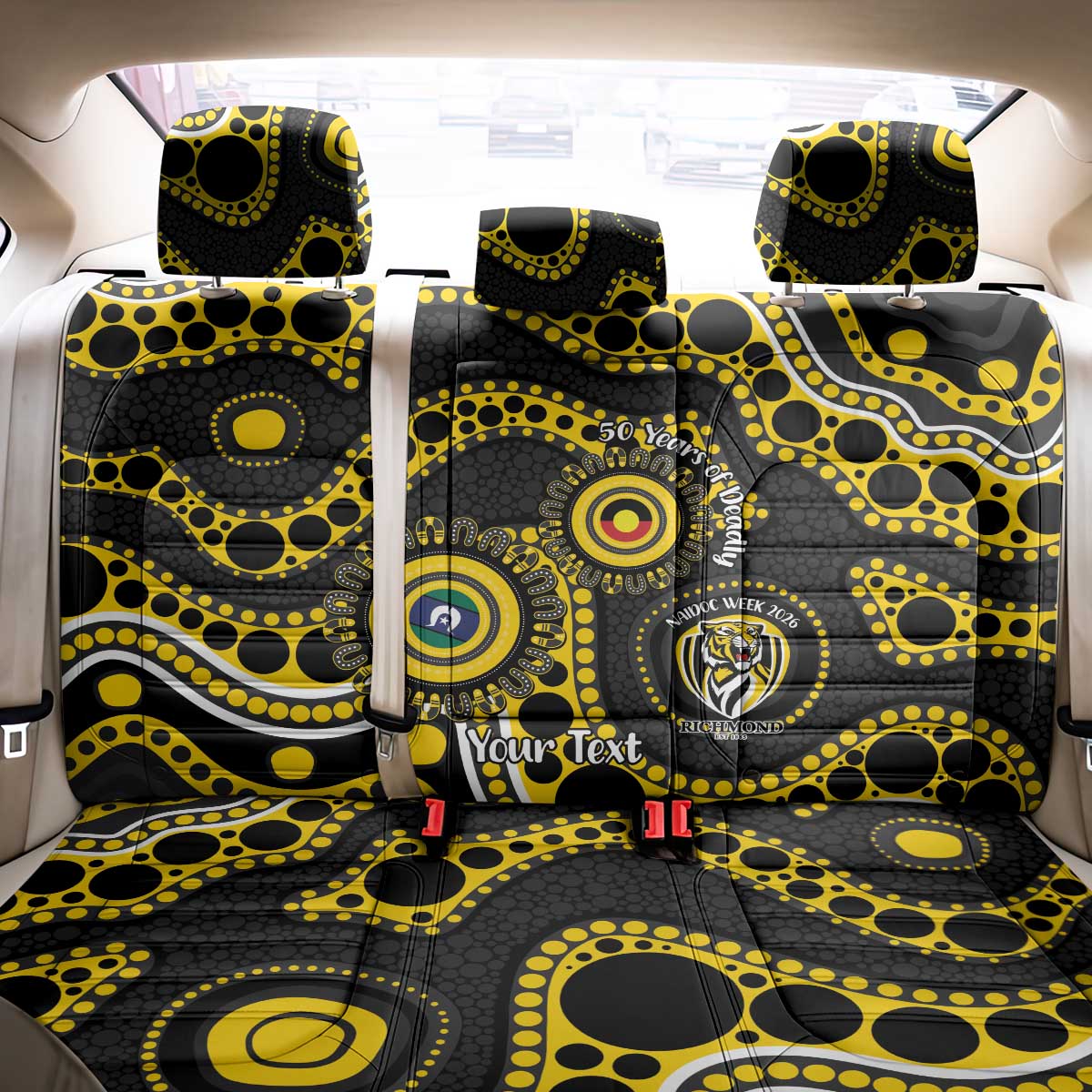 Richmond NAIDOC Week 2026 Personalised Back Car Seat Cover 50 Years of Deadly Aboriginal Art