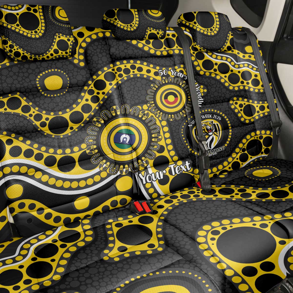 Richmond NAIDOC Week 2026 Personalised Back Car Seat Cover 50 Years of Deadly Aboriginal Art
