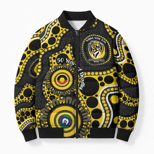 Richmond NAIDOC Week 2026 Personalised Bomber Puffer Jacket 50 Years of Deadly Aboriginal Art