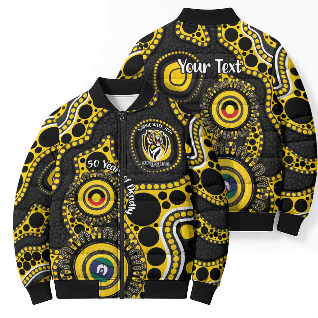 Richmond NAIDOC Week 2026 Personalised Bomber Puffer Jacket 50 Years of Deadly Aboriginal Art