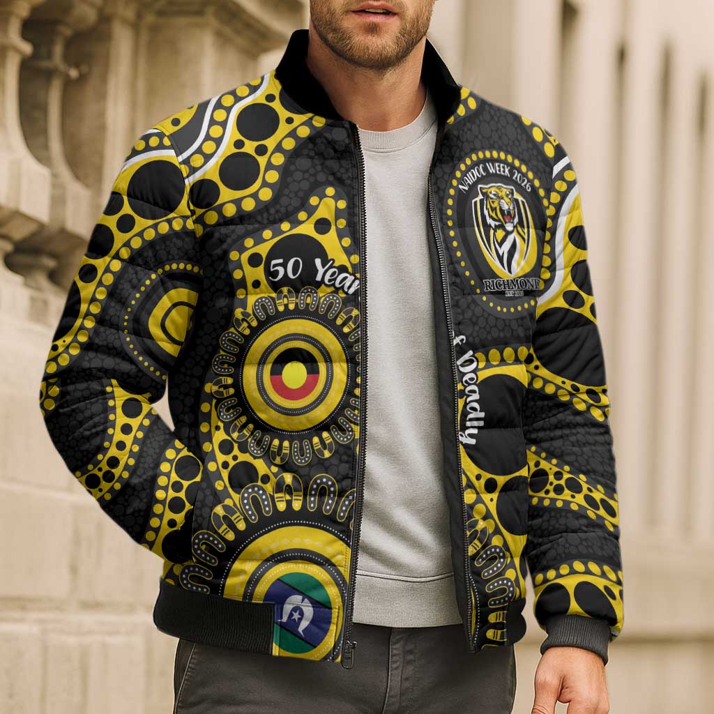 Richmond NAIDOC Week 2026 Personalised Bomber Puffer Jacket 50 Years of Deadly Aboriginal Art