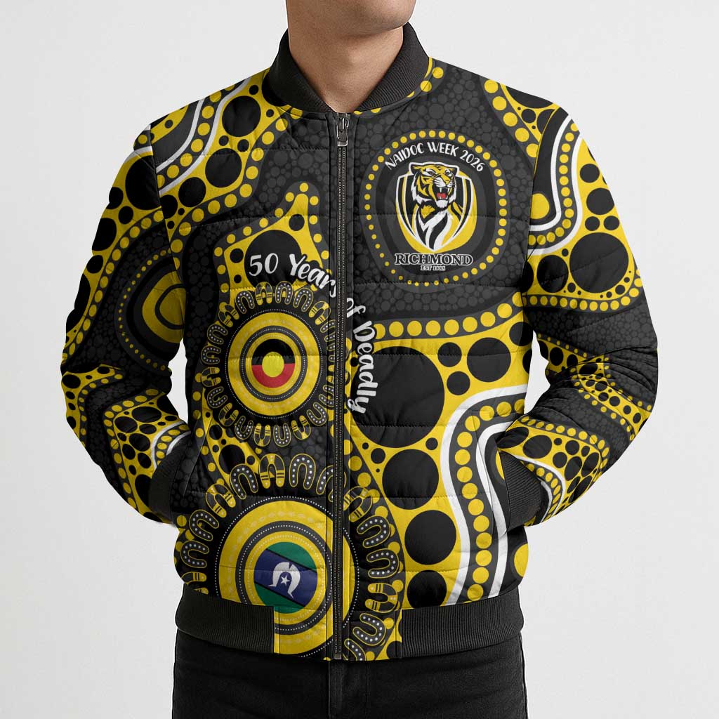 Richmond NAIDOC Week 2026 Personalised Bomber Puffer Jacket 50 Years of Deadly Aboriginal Art
