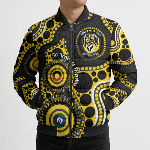 Richmond NAIDOC Week 2026 Personalised Bomber Puffer Jacket 50 Years of Deadly Aboriginal Art