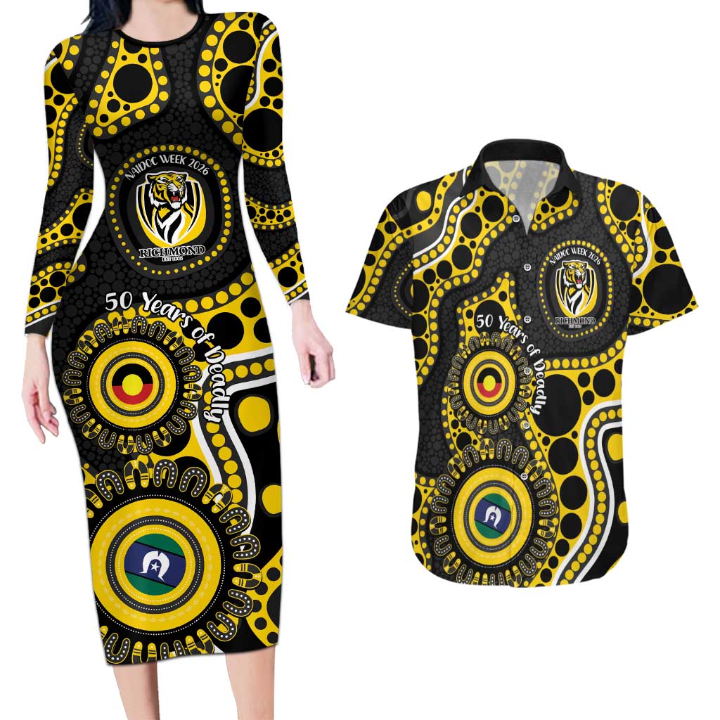 Richmond NAIDOC Week 2026 Personalised Couples Matching Long Sleeve Bodycon Dress and Hawaiian Shirt 50 Years of Deadly Aboriginal Art