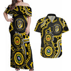 Richmond NAIDOC Week 2026 Personalised Couples Matching Off Shoulder Maxi Dress and Hawaiian Shirt 50 Years of Deadly Aboriginal Art