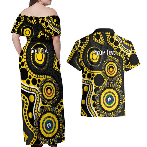 Richmond NAIDOC Week 2026 Personalised Couples Matching Off Shoulder Maxi Dress and Hawaiian Shirt 50 Years of Deadly Aboriginal Art