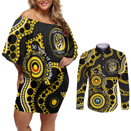 Richmond NAIDOC Week 2026 Personalised Couples Matching Off Shoulder Short Dress and Long Sleeve Button Shirt 50 Years of Deadly Aboriginal Art