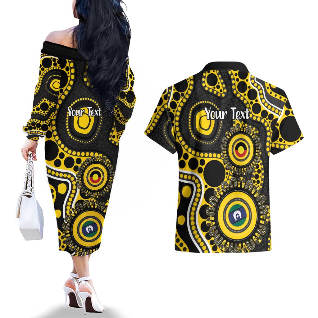Richmond NAIDOC Week 2026 Personalised Couples Matching Off The Shoulder Long Sleeve Dress and Hawaiian Shirt 50 Years of Deadly Aboriginal Art